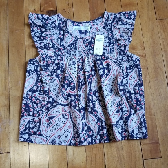 Abercrombie & Fitch Tops - Abercrombie and Fitch navy and tan paisley top